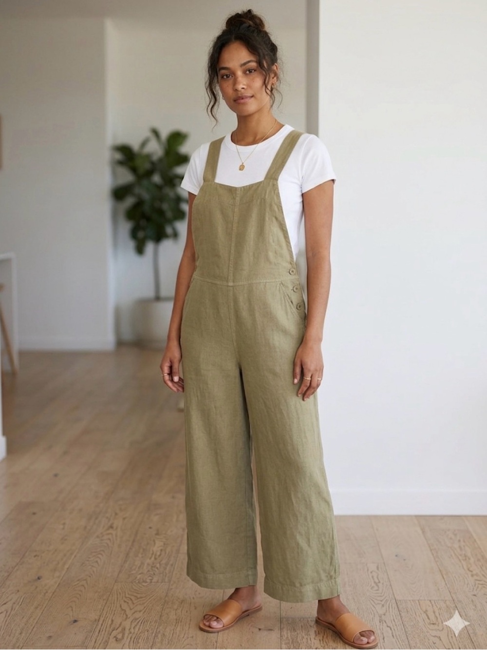 Poetry Linen Wide-Leg Jumpsuit Overalls Flax Beige Women’s Medium Quiet Luxury